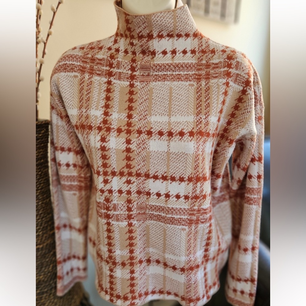 Rachel Zoe Plaid Houndstooth Mock Neck Sweater - Size S